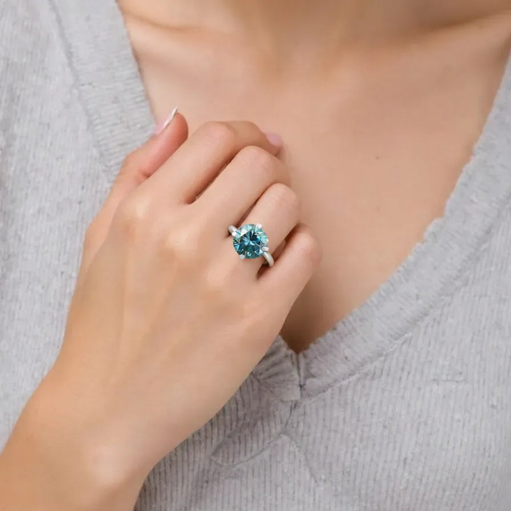 5.40 Ct Lab Created Blue Diamond Ring, Amazing Shine & Luster. Gift For Love - Image 6