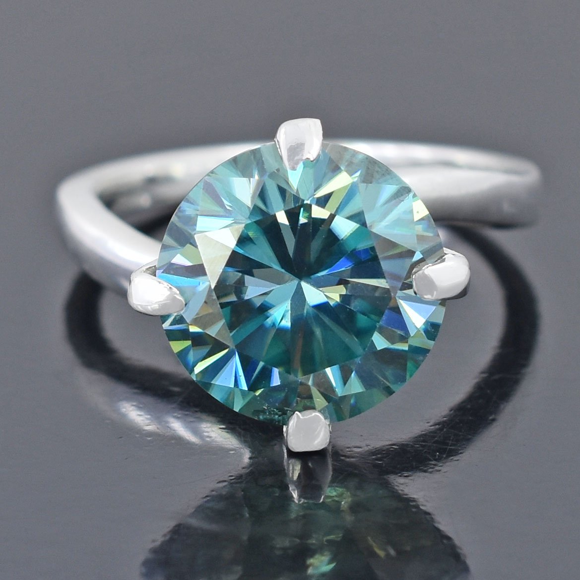 5.40 Ct Lab Created Blue Diamond Ring, Amazing Shine & Luster. Gift For Love