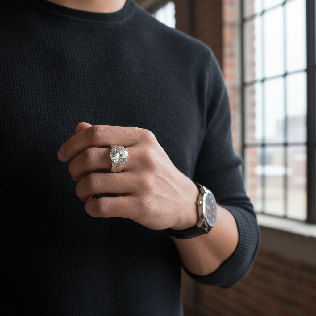 Rare 10Ct Lab Created Brilliant Cut White Diamond Men's Ring, Great Shine & Luster. Heavy Ring - Image 2